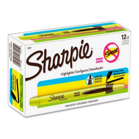 Sanford Sharpie Accent Retractable Highlighter, Narrow Chisel Tip, Fluorescent Yellow Ink, Dozen 28025